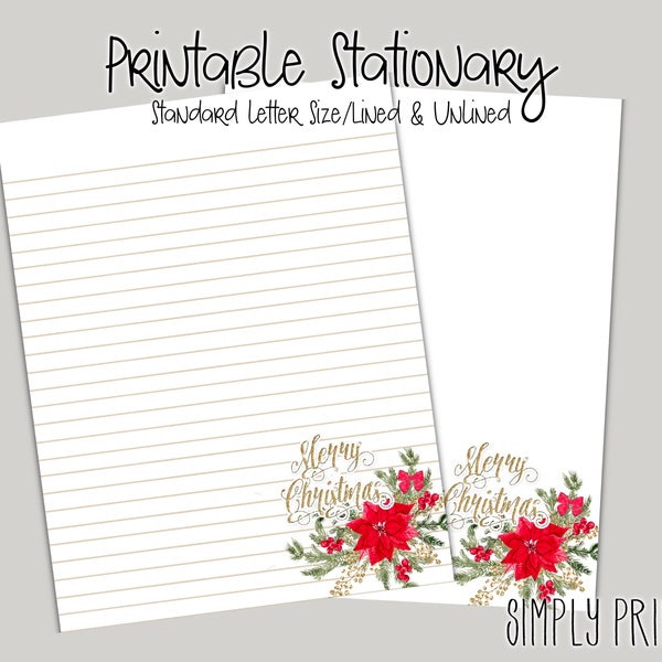 Stationary Paper, Christmas Printable Stationary Set, A4 Stationary Paper, Instant Download Printable Paper
