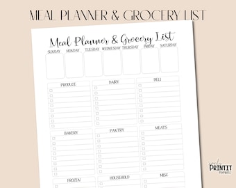 Planificateur alimentaire hebdomadaire et liste d'épicerie, planificateur de repas imprimable, liste d'épicerie, liste de courses imprimable, planificateur numérique, planificateur numérique