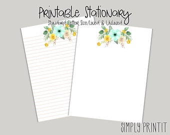 Stationary Paper, Floral Printable Stationary Set, A4 Stationary Paper, Instant Download Printable Paper