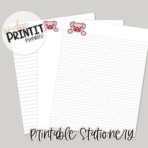 Papelería imprimible, Papelería de cerdo digital, Papel de escritura de cerdo, Papel de papelería de animales de granja, Cartas de agradecimiento, Papel de carta sin forro forrado