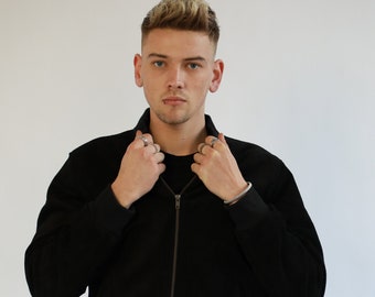 Classic Black Suede Bomber Jacket / hand made suede jacket