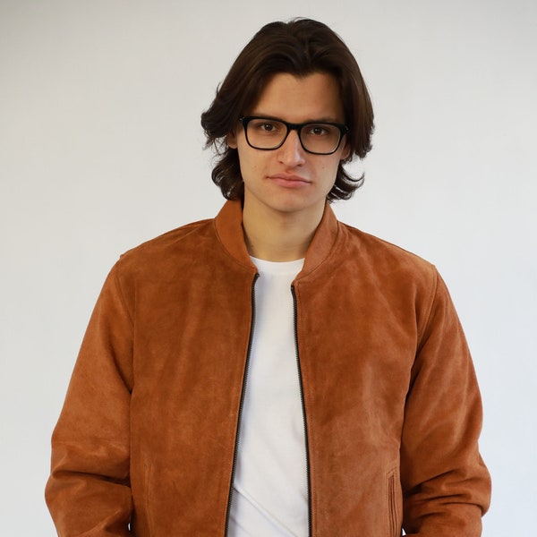 Classic Suede Tan Brown Bomber Jacket