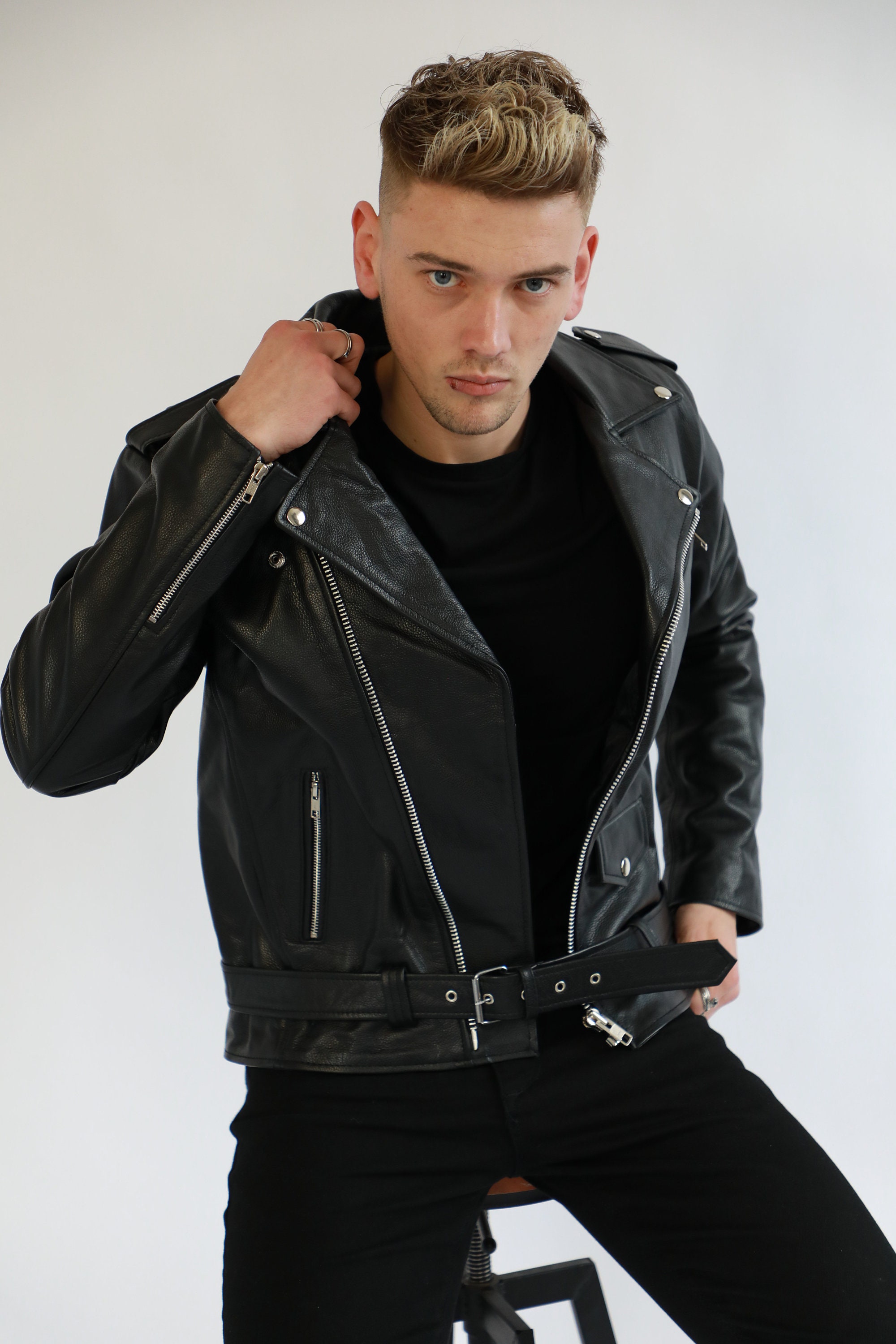 Classic Black Leather Biker Jacket Marlon Brando Jacket - Etsy