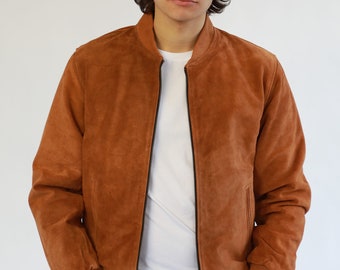 Classic Suede Tan Brown Bomber Jacket