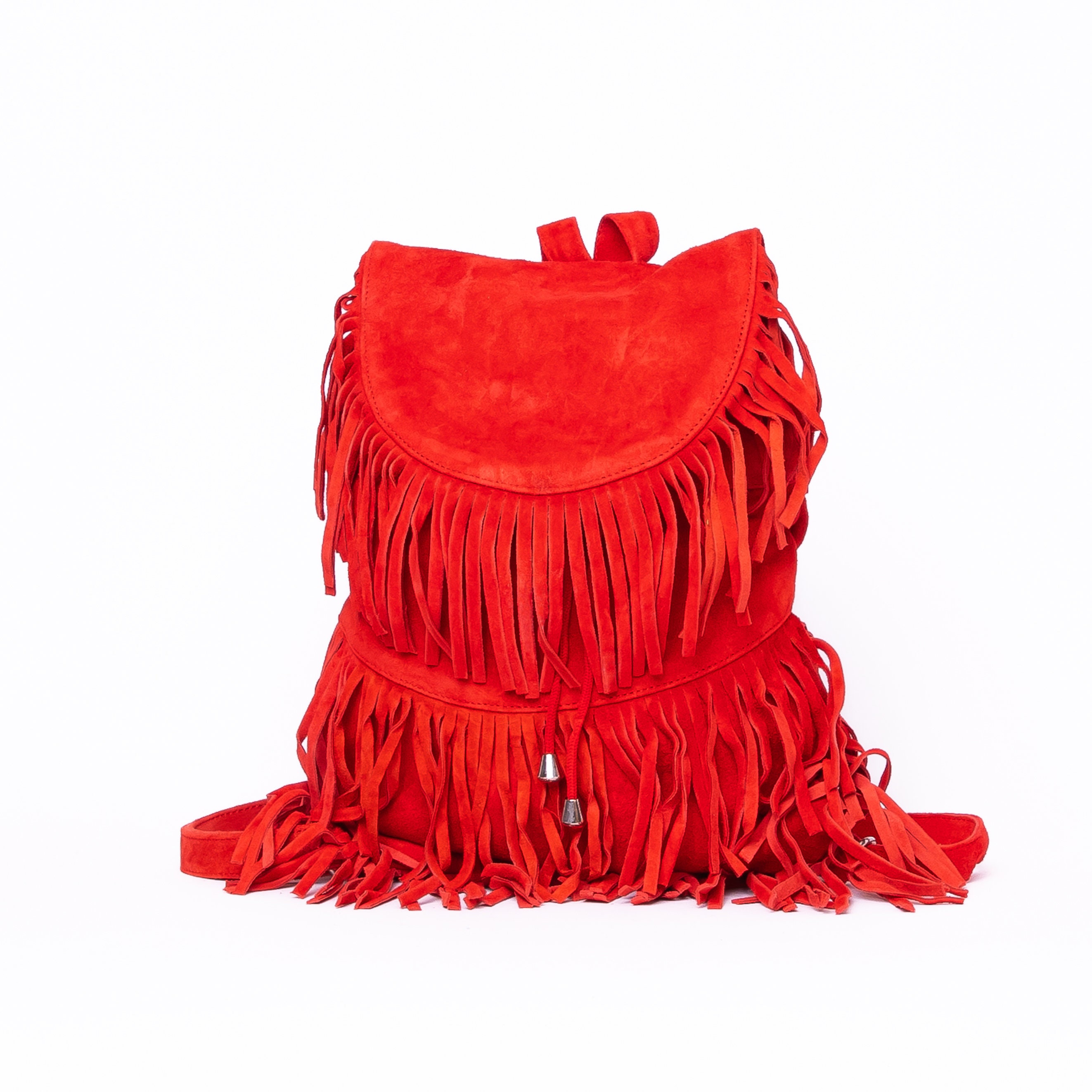 Fringe Suede Burgundy Backpack Suede Fringed Backpack Backpack With Fringes Red Suede  main image 4