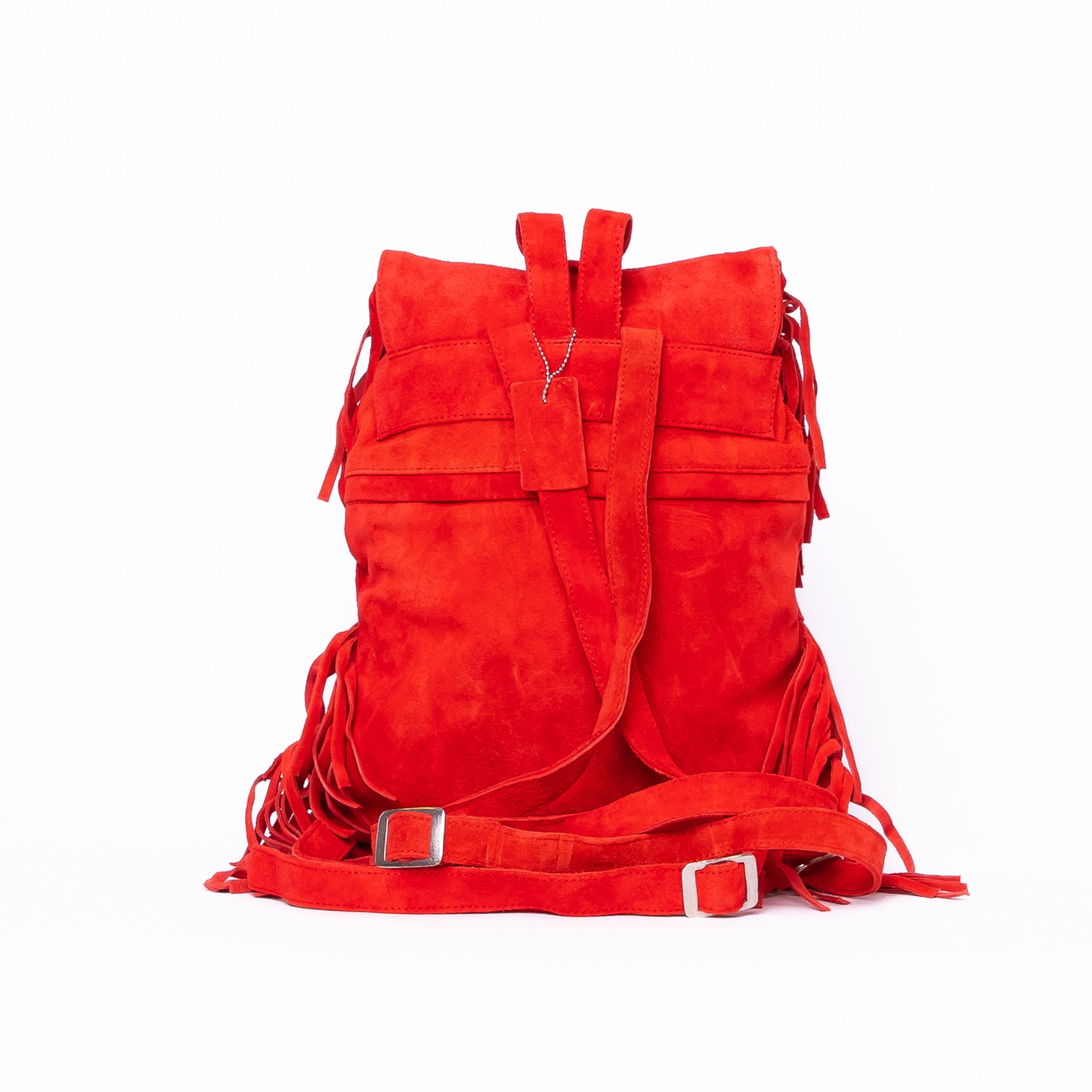 Suede Fringed Backpack Backpack With Fringes Red Suede 