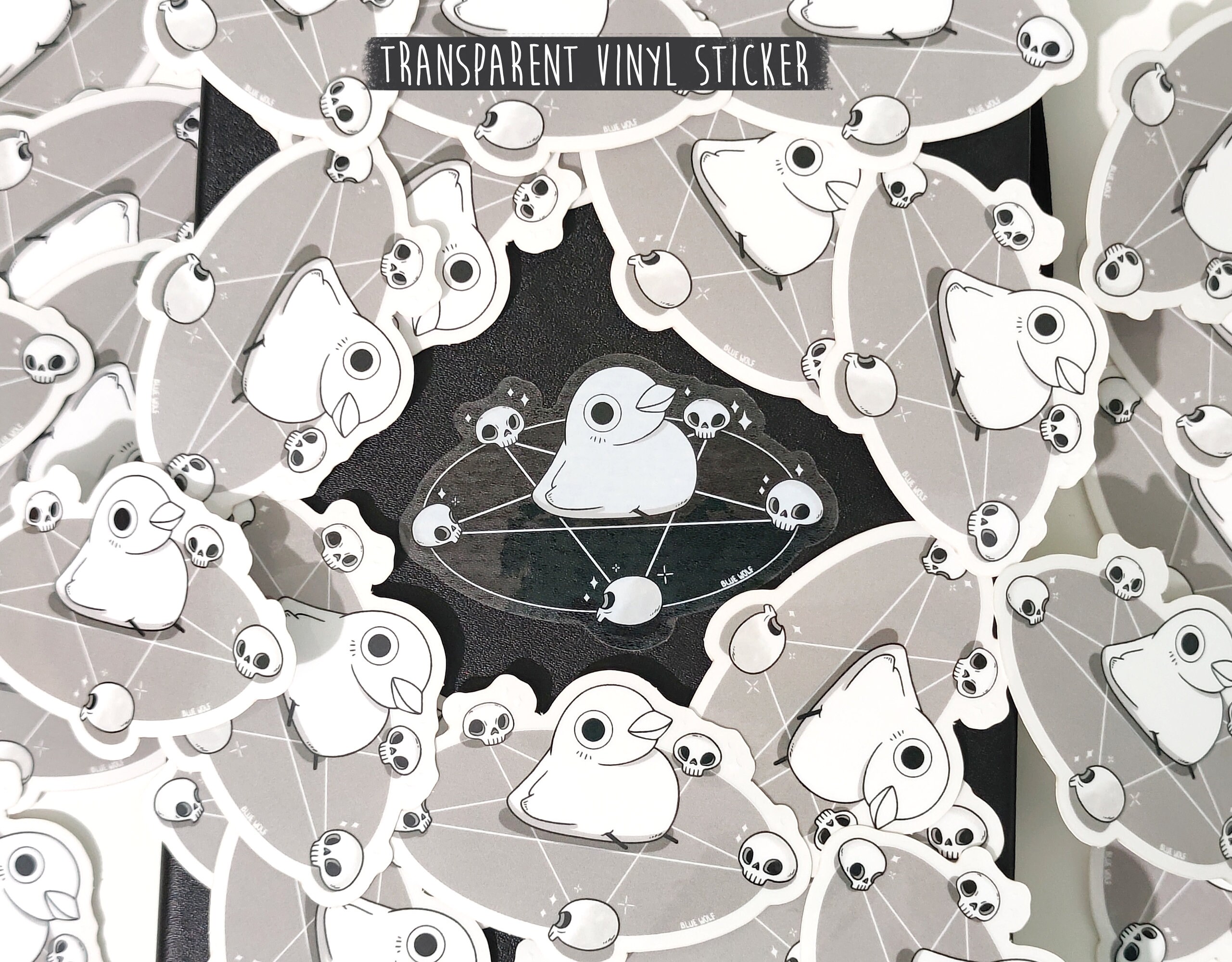 Transparenter Vinyl-Aufkleber - Süße Ente, Huhn, Anrufung / Schwarz und Weiß