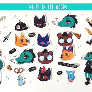 Night in the Woods Papieren Stickers - Mae, Gregg, Bea, Angus / videogame, decoratie