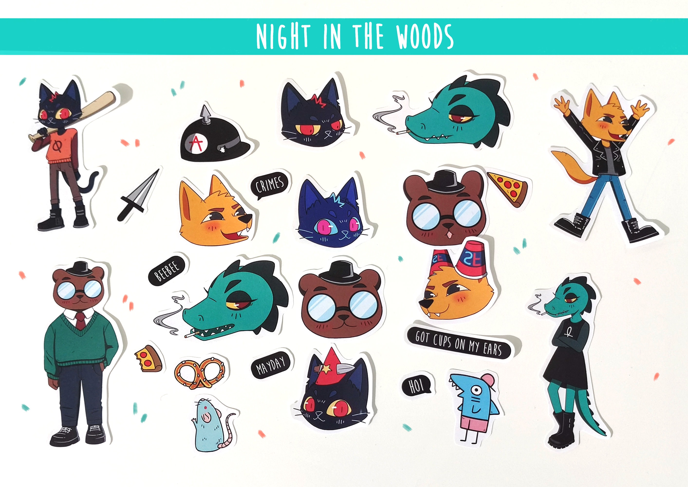 Night in the Woods Paper Stickers Mae, Gregg, Bea, Angus / Videogame,  Decoration 