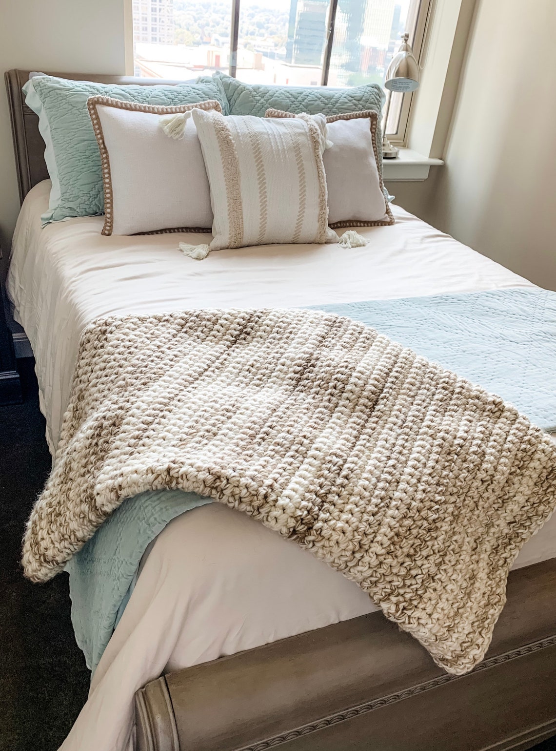 LARGE Chunky Knit Blanket Handmade Mid Weight Finger Crochet Etsy