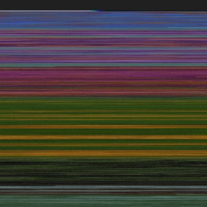 May include: Abstract digital art with horizontal stripes in shades of blue, purple, green, and gold.