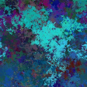 May include: Abstract digital art with a complex, textured pattern. The design features a blend of colors, including teal, blue, purple, and maroon, creating a visually dynamic and intricate composition. The artwork has a fractal-like appearance.