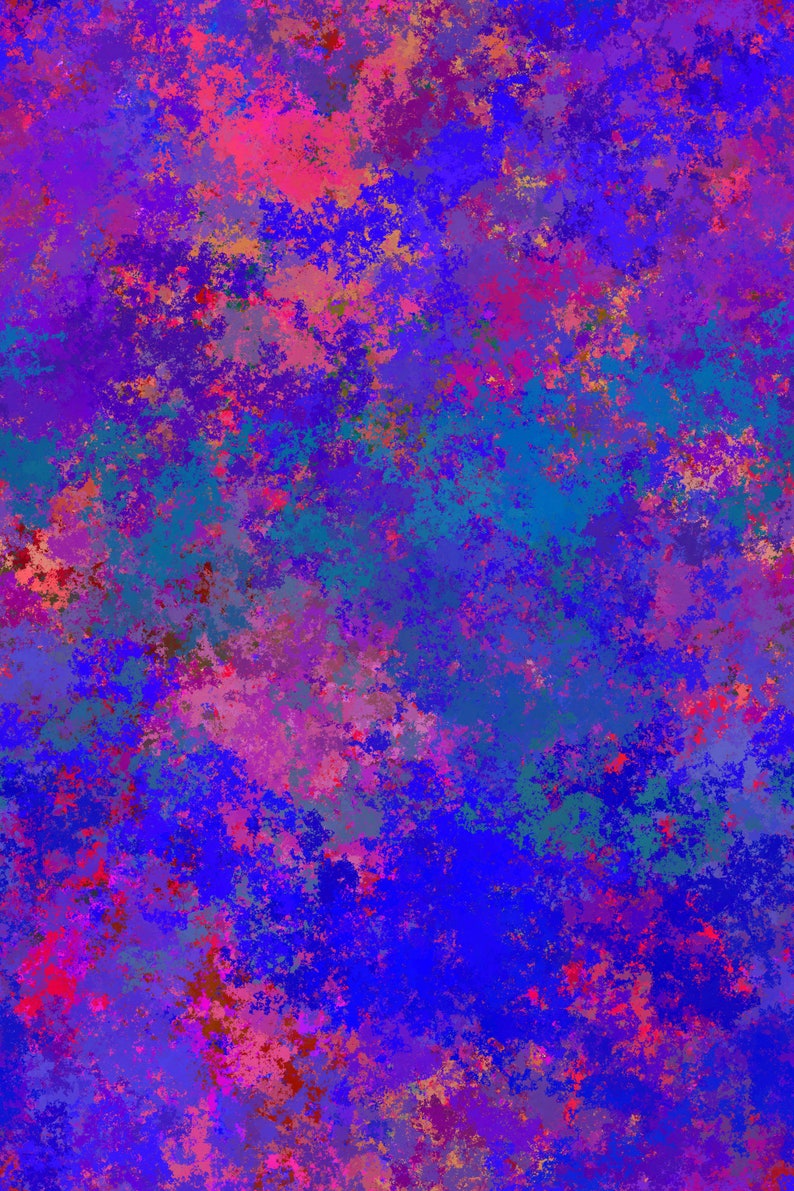 May include: Abstract digital art with a vibrant mix of colors. The image features a blend of blues, purples, pinks, and touches of orange and green, creating a textured, almost painterly effect. The artwork has a dynamic and energetic feel.