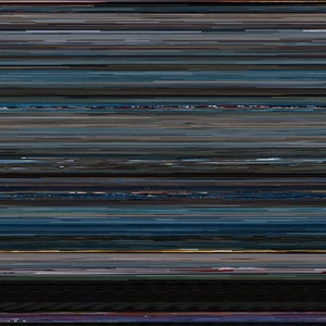 May include: Abstract digital artwork featuring horizontal lines in blue, grey, and black. The lines have varying thicknesses and densities, producing a textured, layered effect. The composition is a study in colour and form.