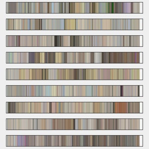 May include: A digital illustration of a colourful abstract pattern with vertical stripes in various shades of brown, beige, grey, blue, and green.