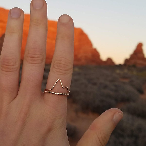 14k Gold-Filled or Sterling Silver Mountain Band Ring Set, Mix Stacking Rings, Delicate Gold or Silver Mountain Ring
