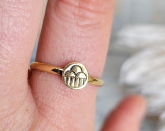 Stamped Brass Rain Cloud Signet Stacking Ring