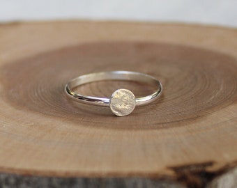 Thin Sterling Silver Moon Stacking Rings, Reticulated Silver Stacking Silver Bands, Tiny Full Moon Silver Rings