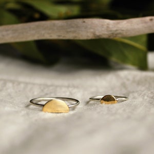 Stacking Boho Sunrise Ring, Minimalist Brass and Sterling Silver Ring, Delicate Silver and Gold Half Moon Ring, Geometric Silver Ring