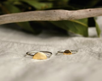 Stacking Boho Sunrise Ring, Minimalist Brass and Sterling Silver Ring, Delicate Silver and Gold Half Moon Ring, Geometric Silver Ring