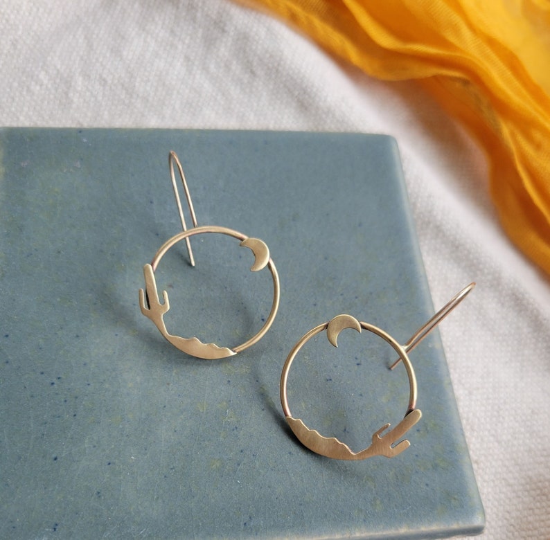 Geometric Golden Cactus Earrings image 2