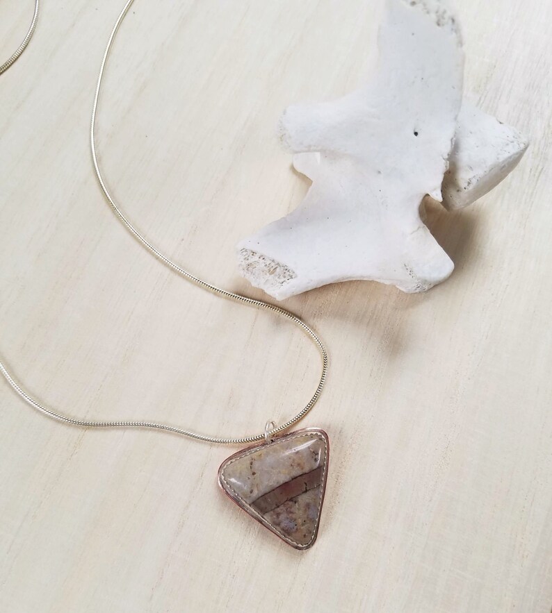 Southwestern Desert Necklace Crow Springs Turquoise Ribbon Sterling Silver /& Copper Pendant Statement DesertTriangle Necklace
