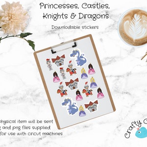 Princess, Castles, Knights and Dragons Sticker Sheet - downloadable/printable