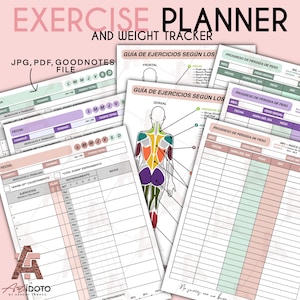 Daily Exercise Planner - Planificador de rutinas diarias de ejercicio - weight tracker - control de peso - guía de ejercicios por músculos
