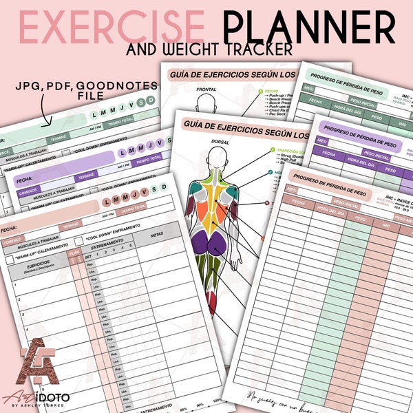 Planificateur d'exercices quotidiens - Planificateur de routines d'exercices - suivi du poids - contrôle du poids - guide d'exercices pour les muscles