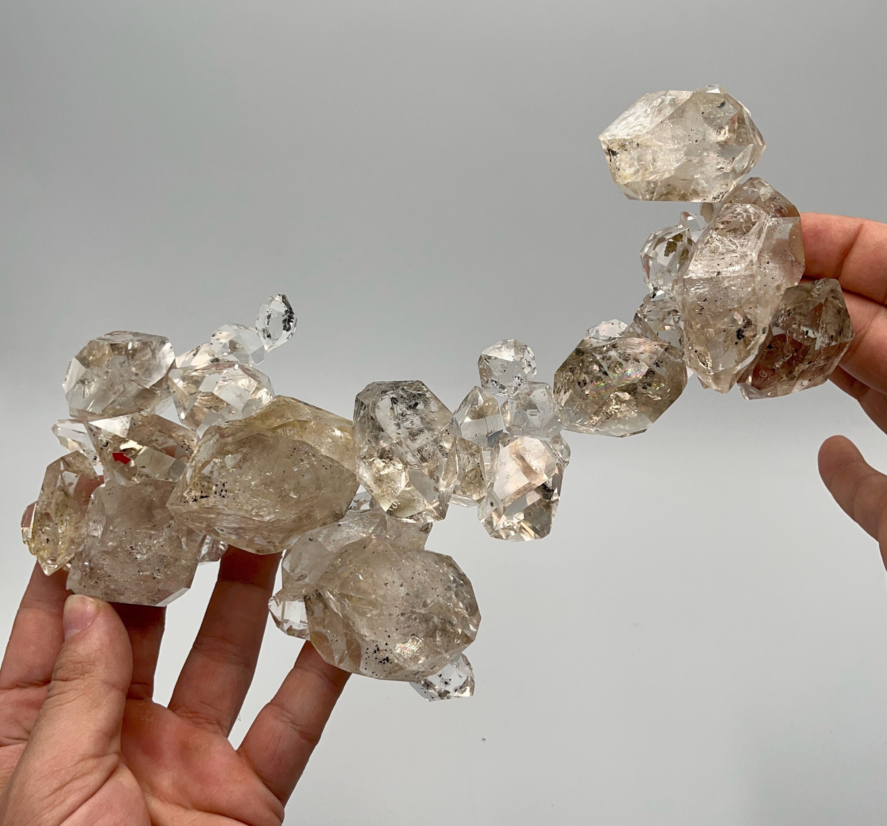 889 g World-Class Herkimer Diamond Gem Cluster, Enhydro, Amazing Delicate Chain of Jewels!
