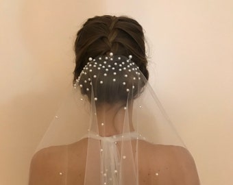 Milena Veil with half pearls (veil with pearls, cape veil, wedding veil, bridal accessories)