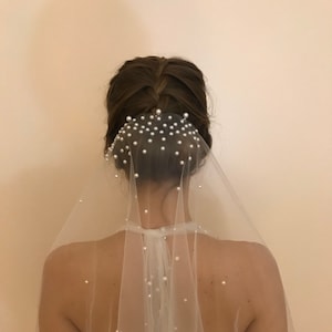 Milena Veil with half pearls (veil with pearls, cape veil, wedding veil, bridal accessories)