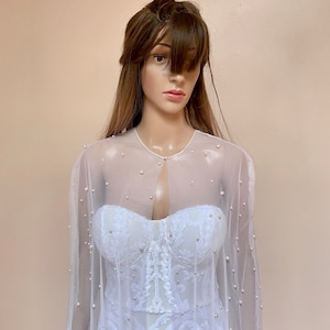 Cape veil with pearls(veil with pearls, cape veil, wedding veil, bridal accessories)