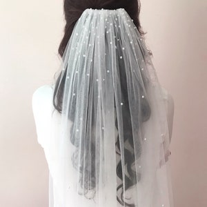 Pearl Wedding Veil, Cathedral Wedding Veil, Scattered Pearl Veil, Ivory Veil, White Veil, Fingertip Veil (ANNA M0108)