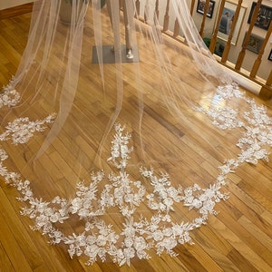 Tatiana veil with lace detail (lace veil, bridal veil, cathedral)
