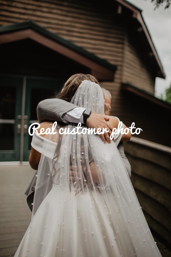 Pearl Scatter Cathedral Wedding Veil with Matching Pearl Headband