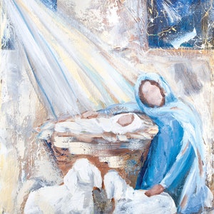 All is Calm Nativity Mary Jesus Lamb- Jesus Church Paper Print in Multiple Sizes - Easter