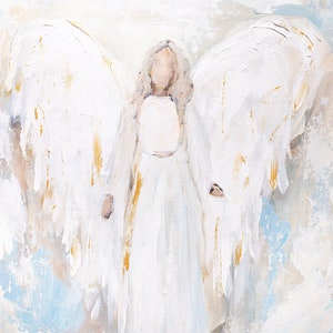 Abstract Angel - Religious Paper Print in Multiple Sizes - Blue White