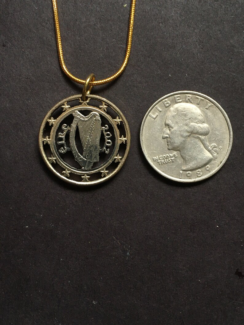 Ireland Cut Coin Pendant from a 1 Euro Coin 2002,2003,2006,2007 or 2009