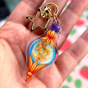 Liquid Luck Potion Keychain, Glitter Star-Filled Shaker Charm, Gold Star Clasp, Magical Acrylic Accessory, Fantasy Bag, Kawaii Witchy Gift