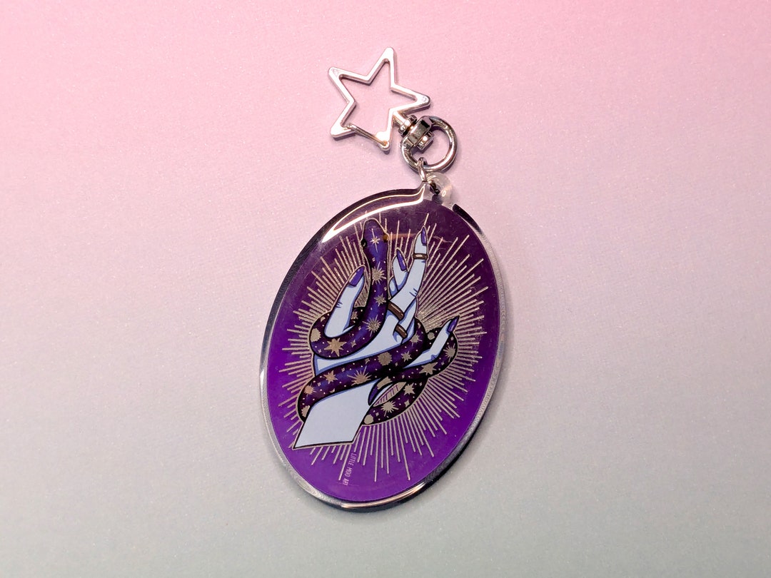 Snake and Hand Acrylic Keychain: Silver Foil Celestial Charm - Etsy
