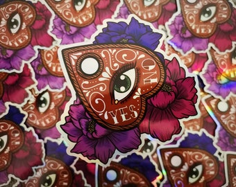 Holographische Planchette Sticker: Gruseliges Ouija Brett Vinyl Sticker