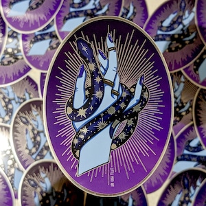 Celestial Snake Hand metallic vinyl sticker, blauwe en zilveren sterren waterdichte sticker voor waterflessen, laptop, telefoon, spiegeleffect sticker