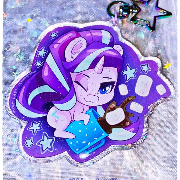 STARLIGHT GLIMMER 2-Sided Glitter Charm Keychain | MLP | My Little Pony | Glim Glam | Glimmy