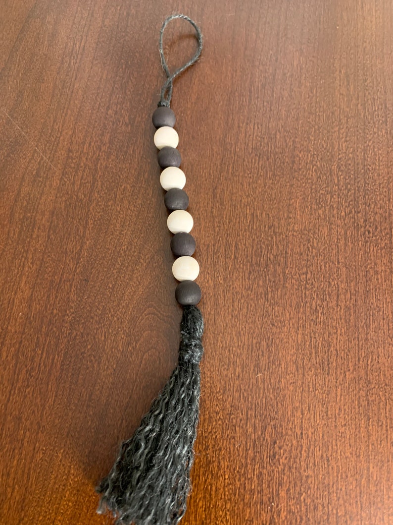 Door Knob Hanger Wood Bead and Tassel Hanger Black and White Wooden Bead Hanger