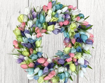 Floral Twig Wreath Everyday Floral Front Door Decor Pastel Tulip Wreath Spring Tulip Wreath for Front Door