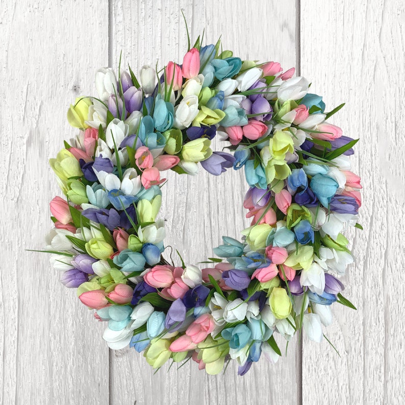 Floral Twig Wreath Everyday Floral Front Door Decor Pastel Tulip Wreath Spring Tulip Wreath for Front Door