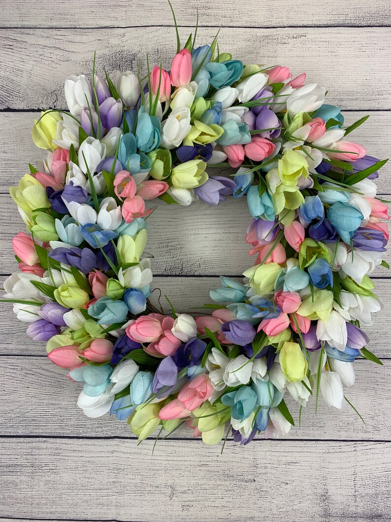 Floral Twig Wreath Everyday Floral Front Door Decor Pastel Tulip Wreath Spring Tulip Wreath for Front Door