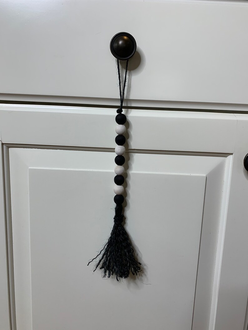 Door Knob Hanger Wood Bead and Tassel Hanger Black and White Wooden Bead Hanger