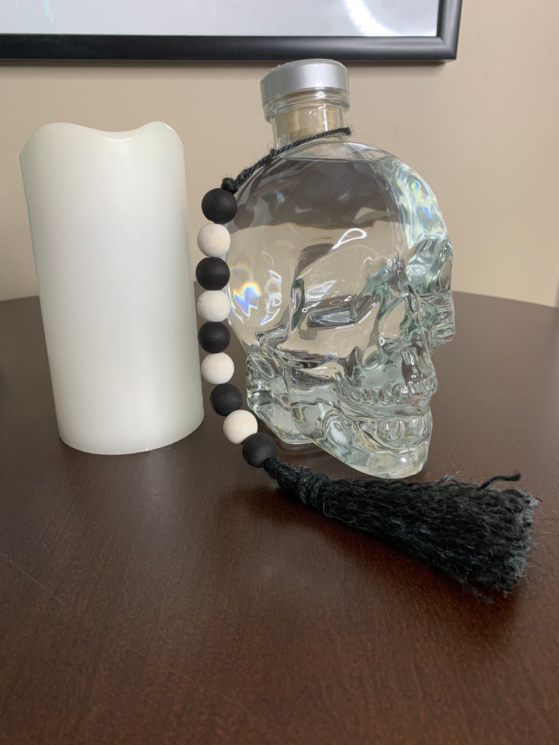 Door Knob Hanger Wood Bead and Tassel Hanger Black and White Wooden Bead Hanger